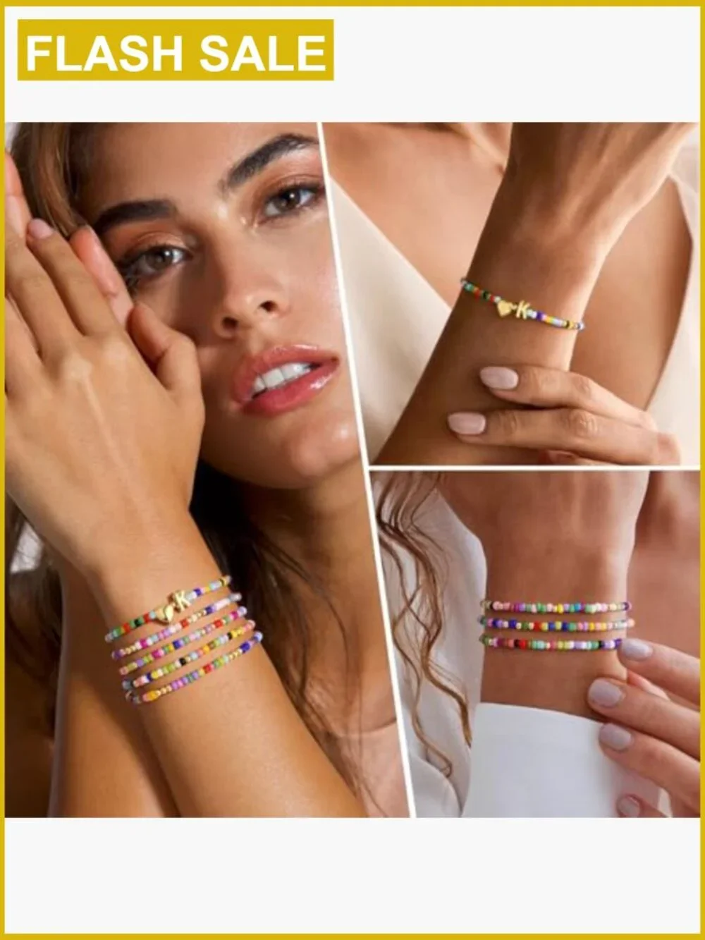 5PCS Stretch Beaded Bracelet Set for Girls Heart Initial